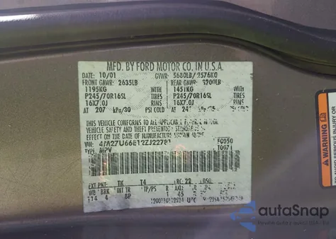 2002 Mercury Mountaineer z USA, uszkodzony, nr VIN 4M2ZU66E12ZJ22781